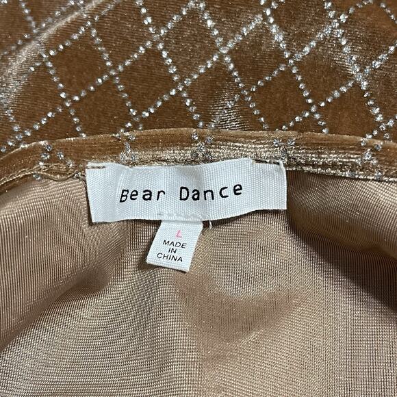 Velvet Diamond Check Print Bodysuit Size L Light Brown Metallic Cheeky Party NEW - Picture 9 of 12